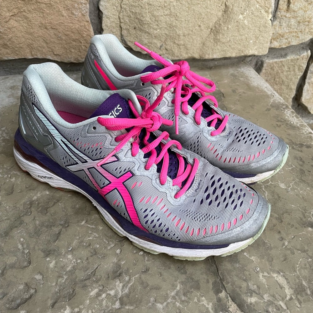 Pink and gray ASICS sneakers